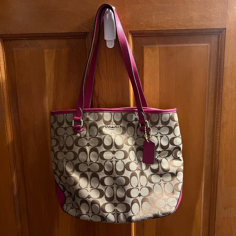 Vintage Coach Signature Tote with Pink Trim